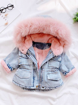 Baby Lush Faux Fur Lined Denim Hooded Jacket - Pink