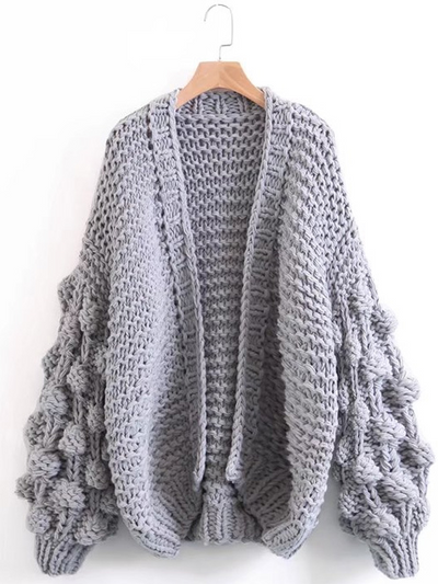 Women's Thick Knit Bell Sleeve Cardigan Grey