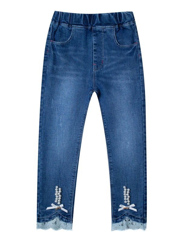 Toddler Clothing Sale | Pearl Accent Lace Hem Jeans | Mia Belle Girls