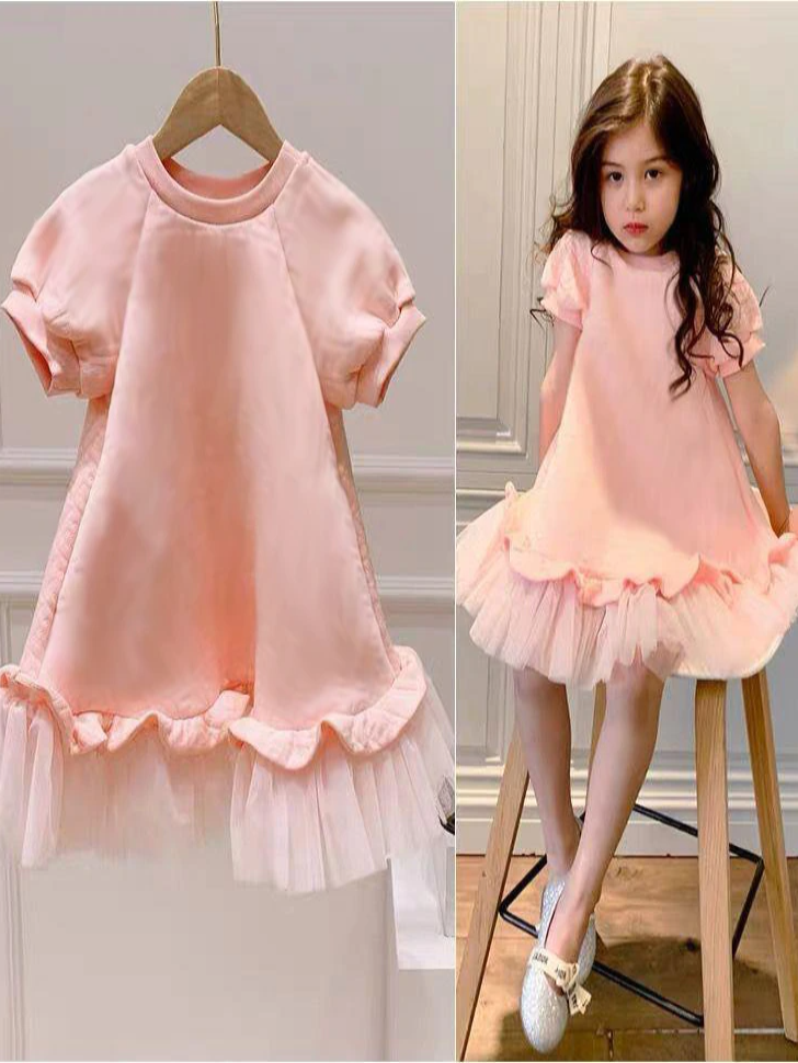 Toddler Spring Dresses | Girls Pink Capped Sleeved Tulle Hem Dress