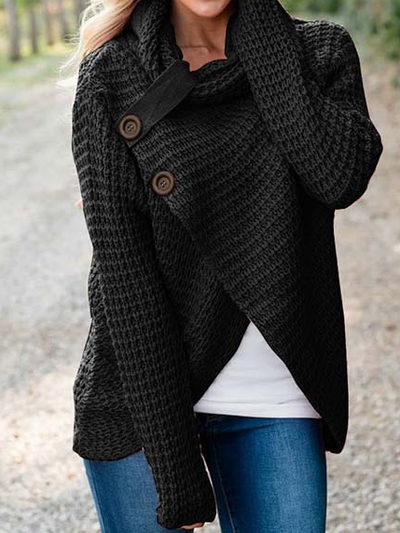 Women's Loose Turtleneck Long Sleeve Cardigan Black