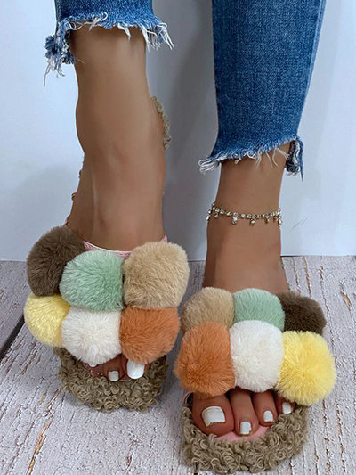 Women's Little Faux Fur Pom Pom Slippers By Liv and Mia - Mia Belle Girls