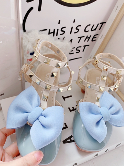 Shoes By Liv & Mia | Blue Bowed Studded Sandals - Mia Belle Girls