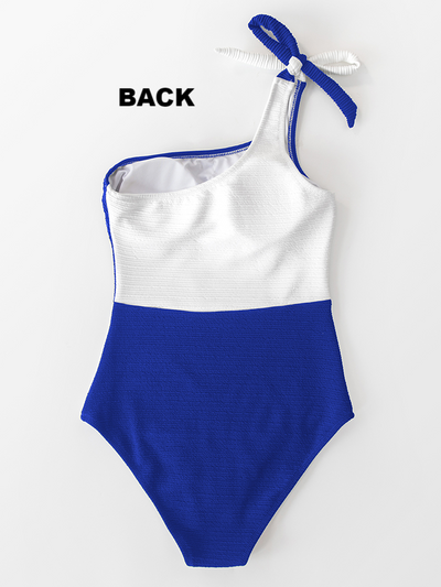 Women's One Shoulder Reverse Color Block One Piece Swimsuit - Mia Belle Girls