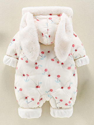 Baby Cherry Bomb Bunny Full Zip Hooded Jumpsuit - White