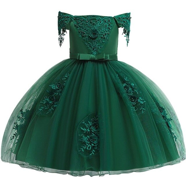 Girls Christmas Dresses | Off Shoulder Lace Applique Holiday Dress