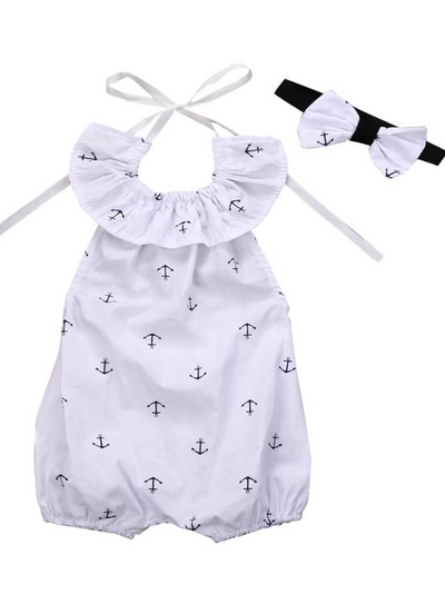 Baby Little Sailor Halter Style Onesie with Headband Set