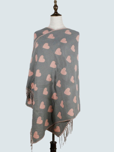 Women's 'I Heart Cashmere' Fringe Shawl Cardigan Grey