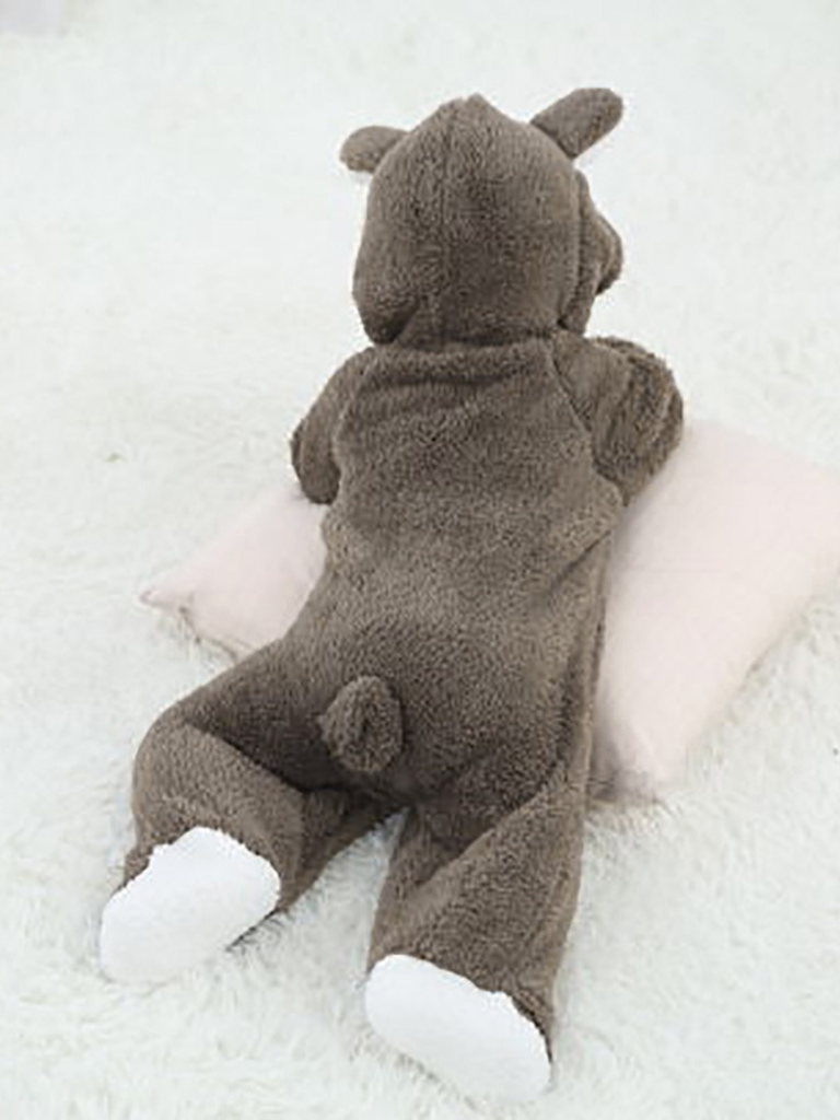 Baby Little Teddy Bear Fleece Onesie with Footies - Grey