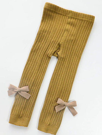 Baby Happy-BOW-Lucky Ribbed Leggings Yellow