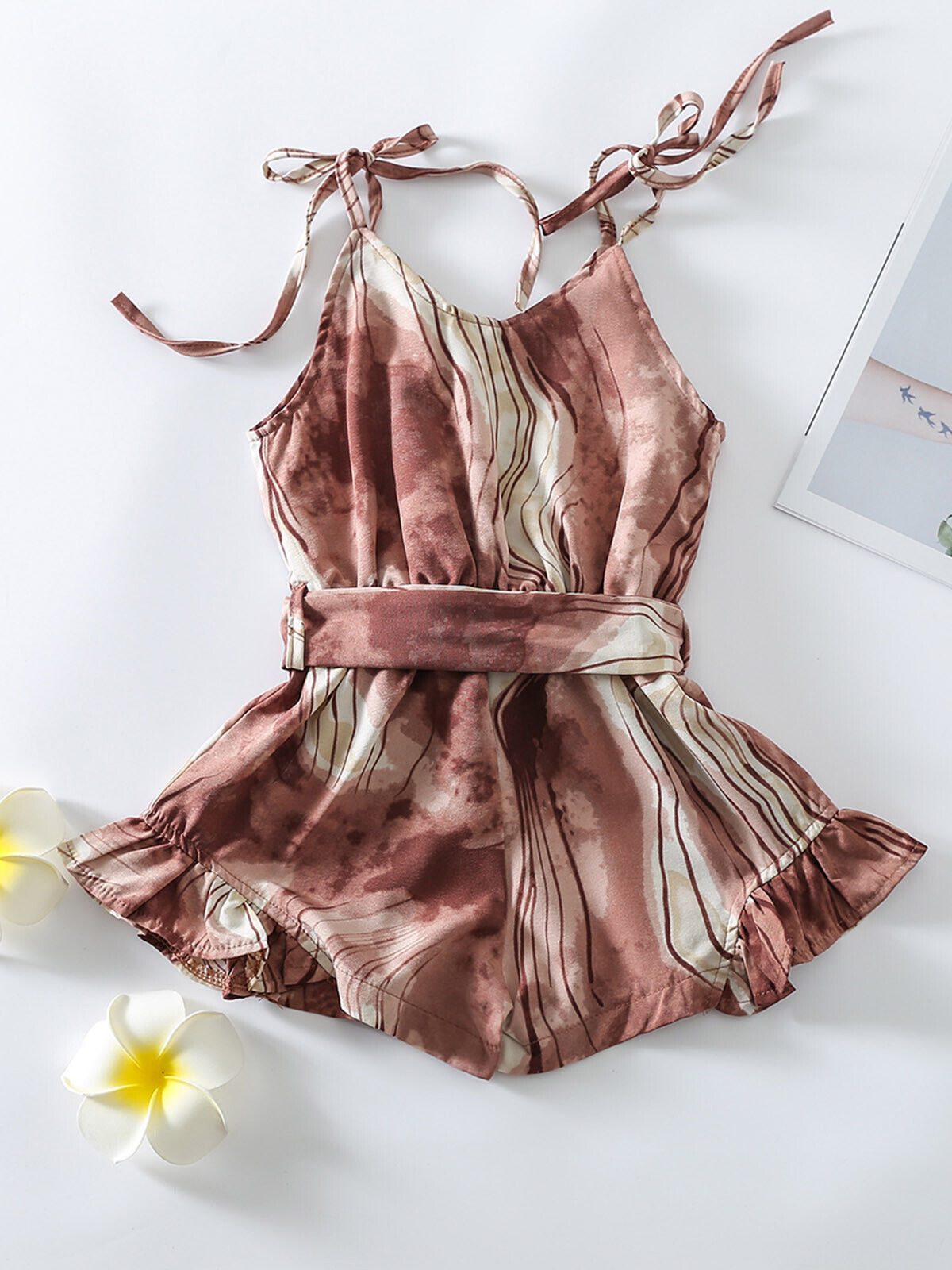 Earthtone Cutie Pattern Ruffle Romper