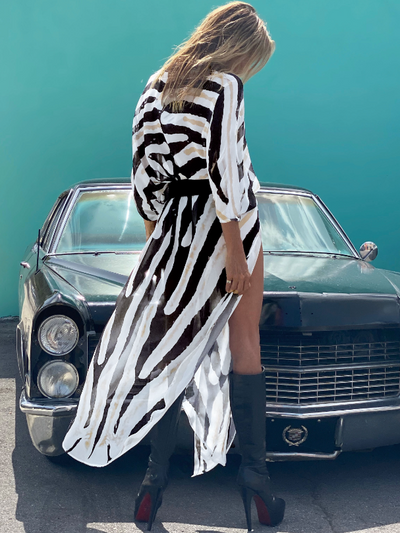 Women's Zebra Stripes Side Slit Kimono Cover Up
