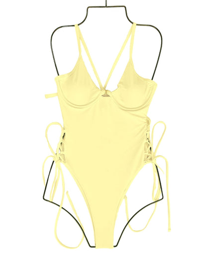 Women's Solid Push Up Side Lace Up Monokini Swimsuit - Mia Belle Girls