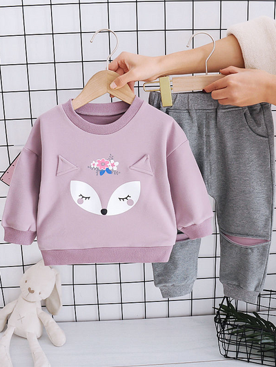 Baby Foxy Fall Flower Sweater and Pants Set Lilac