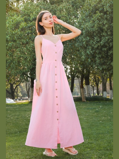 Mommy & Me Matching Dresses | Family Look Pink Buttoned Cotton Dress