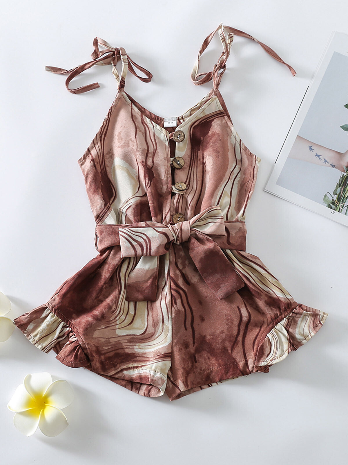 Earthtone Cutie Pattern Ruffle Romper