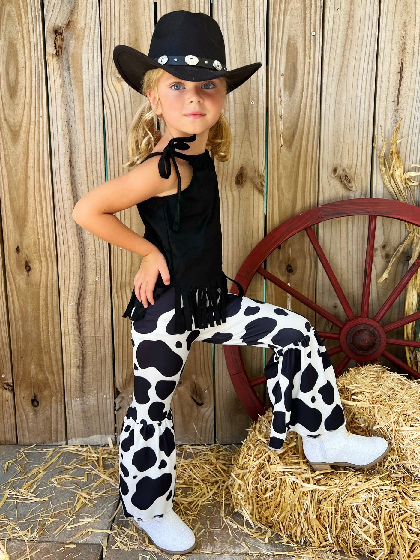Feeling Groovy Cow Print Flare Pants Set