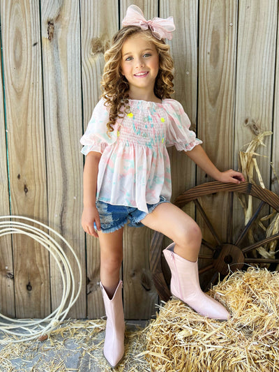 Blissful Blossoms Pastel Puff Sleeve Blouse