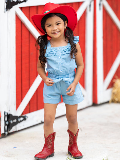 Girls Summer Clothes |Time For Playdates Denim Ruffle Romper