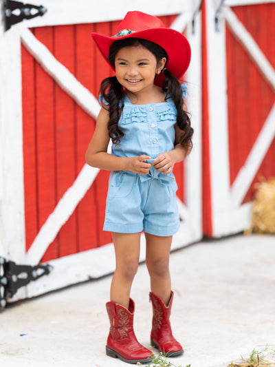 Girls Summer Clothes |Time For Playdates Denim Ruffle Romper