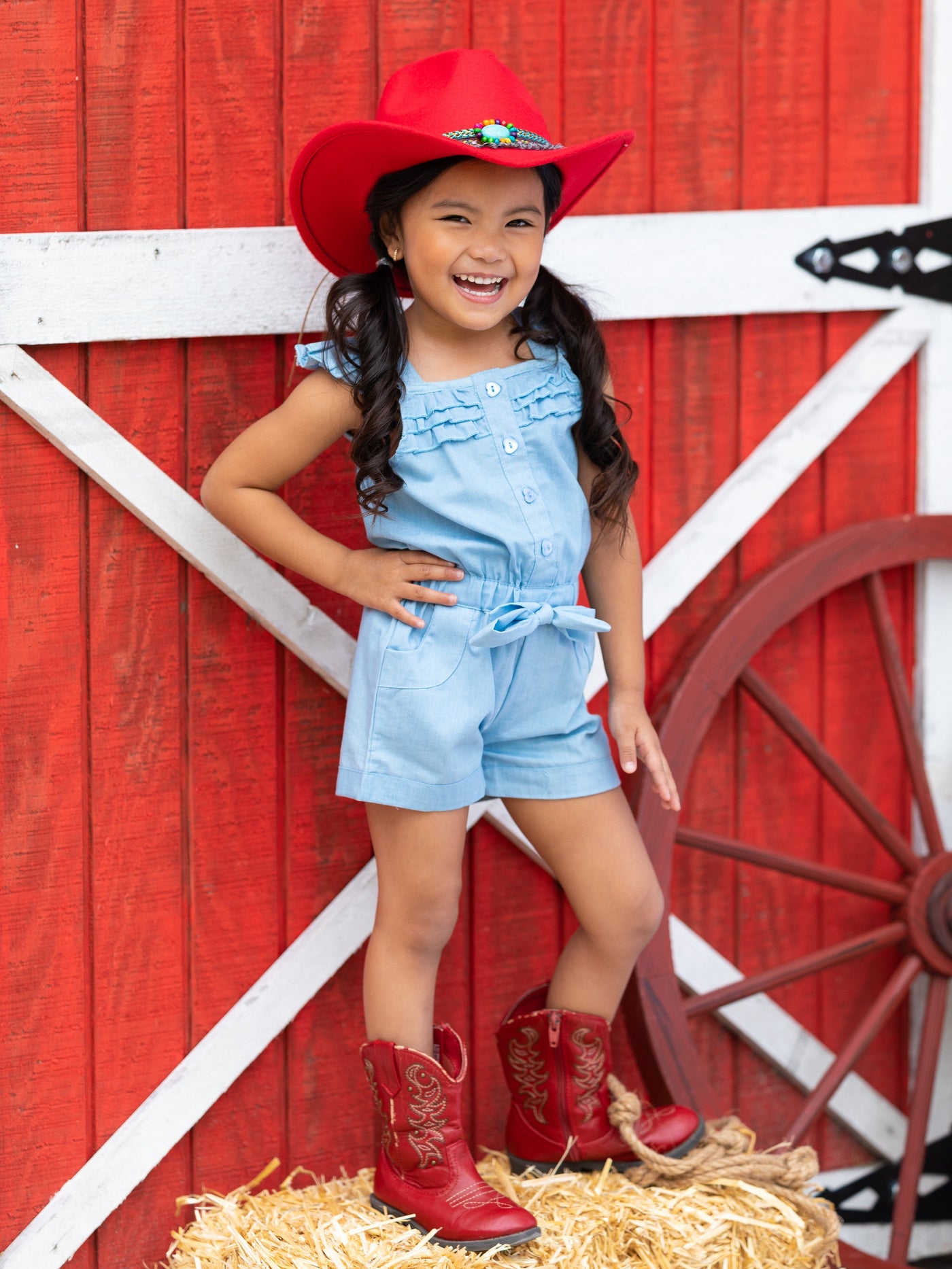 Girls Summer Clothes |Time For Playdates Denim Ruffle Romper