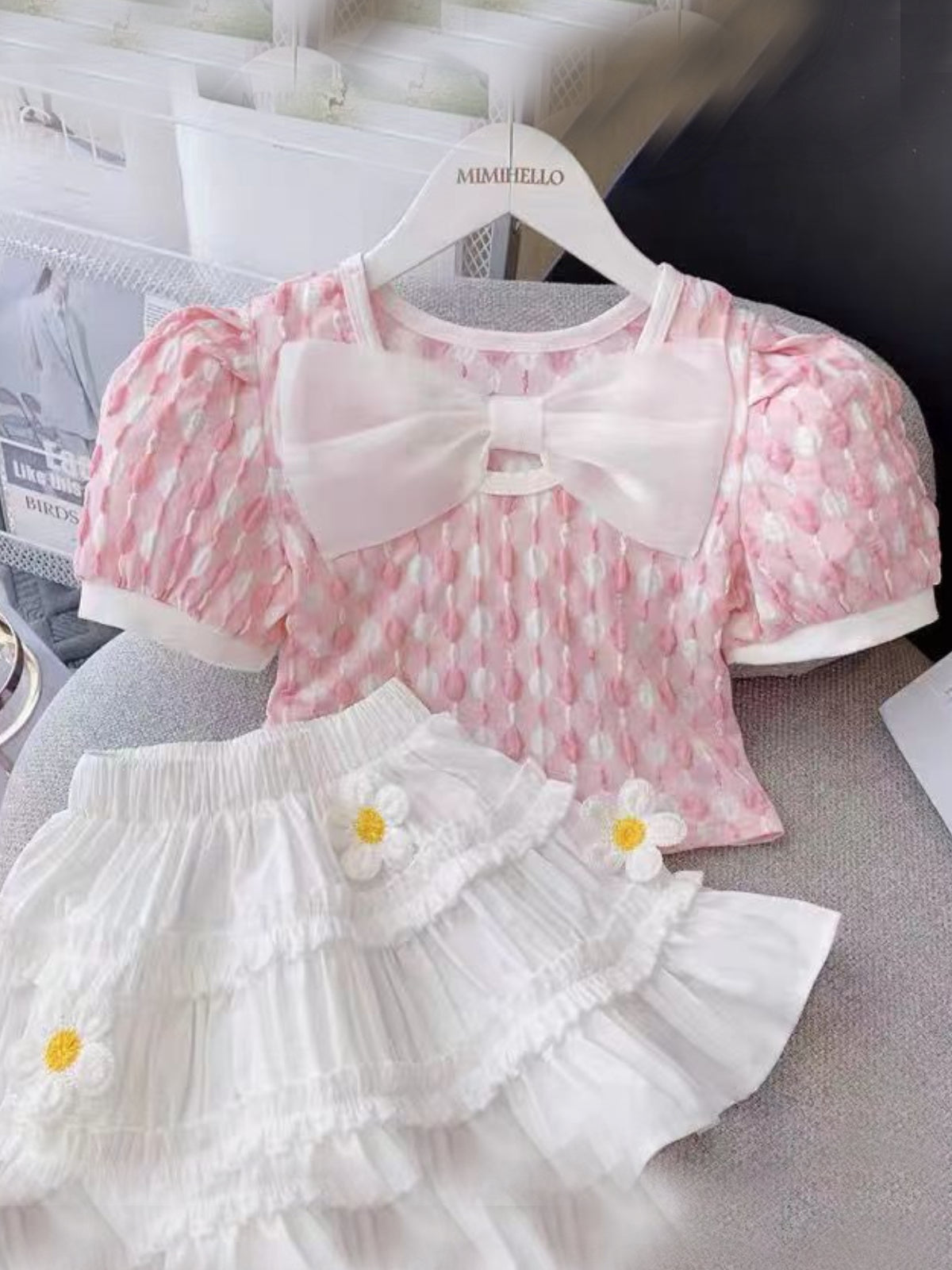 Daisy Blooms Puff Sleeve Skirt Set