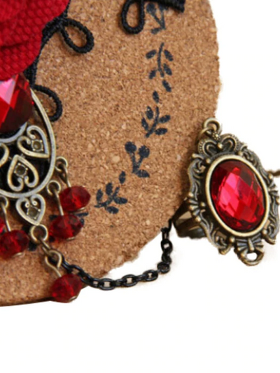 Halloween Accessory | Women's Rose Lace Gem Finger Bracelet - Mia Belle Girls