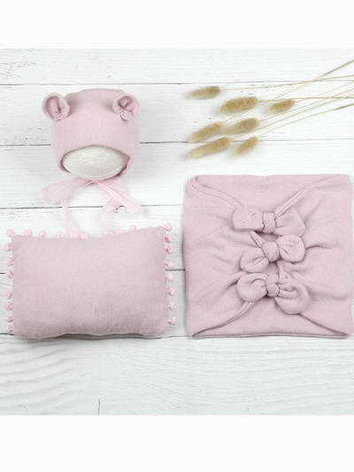 Baby Let's Do A Little Photoshoot Wrap with Matching Cap and Pillow Set