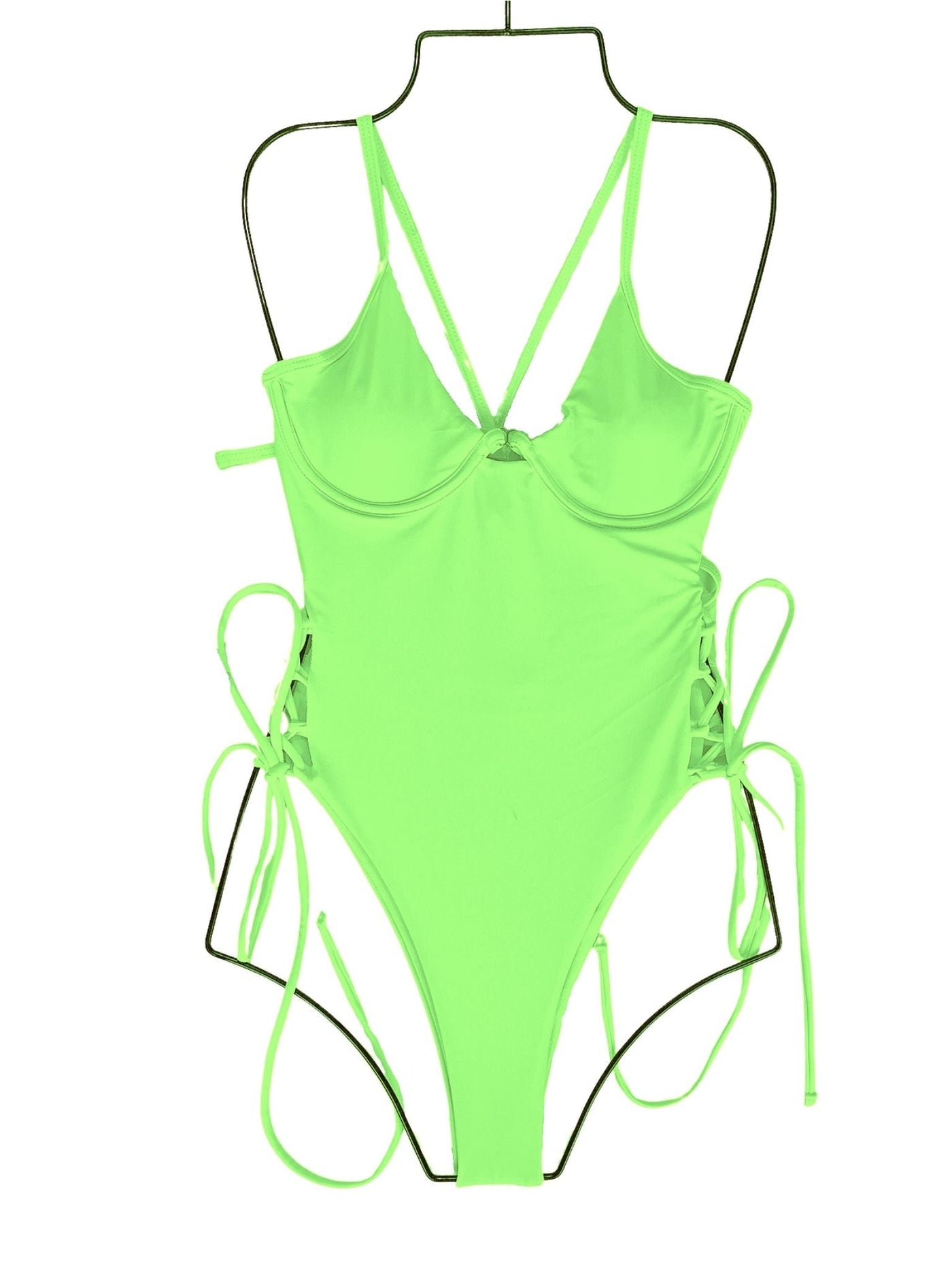 Women's Solid Push Up Side Lace Up Monokini Swimsuit - Mia Belle Girls