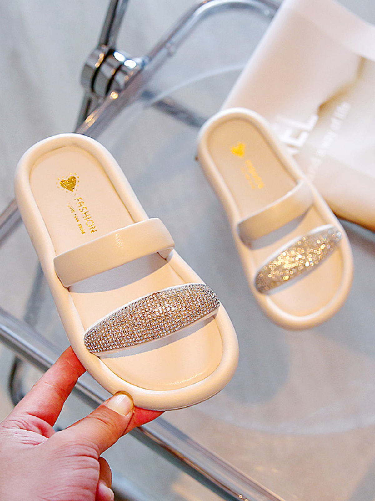 Shoes By Liv & Mia | Girls Rhinestone Slide On Slippers | Kids Shoes