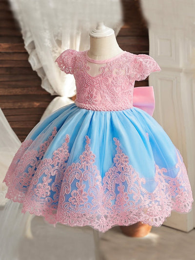 Girls Formal Dress | Pink & Blue Lace Princess Dress | Mia Belle Girls