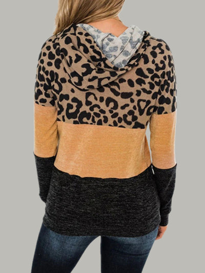 Women's Leopard Color Block Hooded Top
