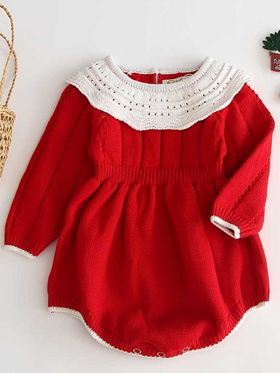 Baby Red-y For Autumn Delicate Collar Onesie Sweater