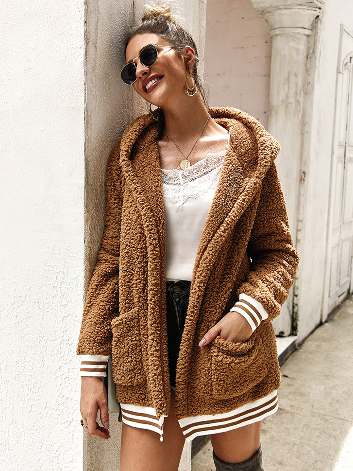 Women's Varsity Full-Zip Hooded Fleece Cardigan Taupe