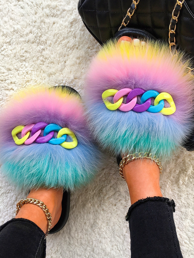 Women's the Bigger The Better Faux Fur Slippers By Liv and Mia - Mia Belle Girls