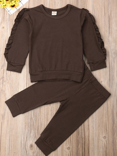 Baby set features a long-sleeved top with ruffled sleeves and leggings