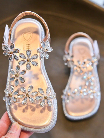 Rhinestone Flower Velcro Sandals | Shoes by Liv & Mia - Mia Belle Girls