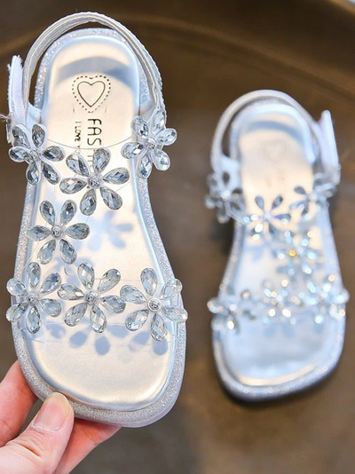 Rhinestone Flower Velcro Sandals | Shoes by Liv & Mia - Mia Belle Girls