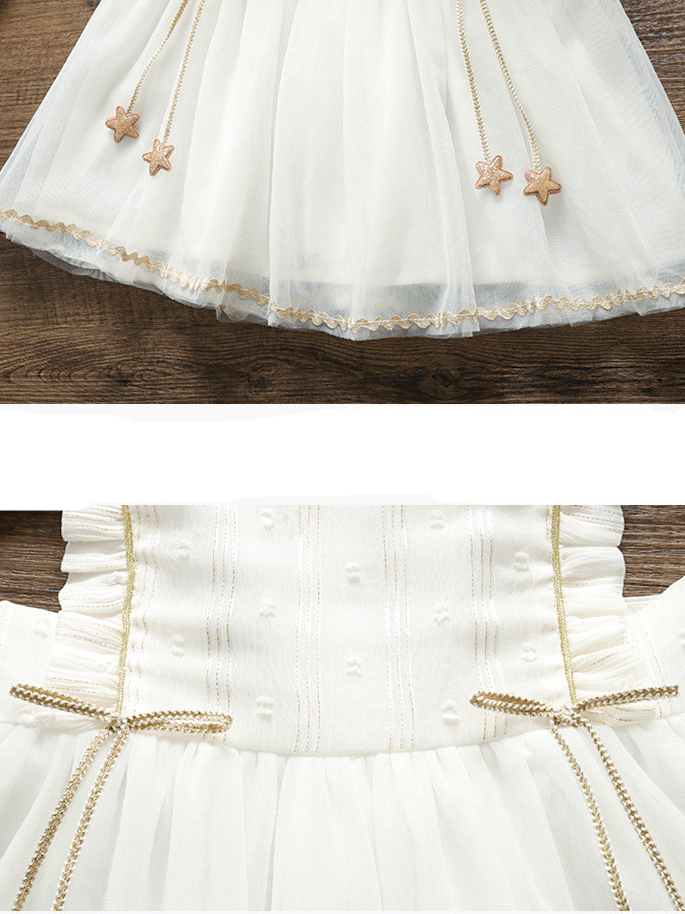 Baby Spring Baby tulle dress has delicate gold star details-white-tulle-ruffled