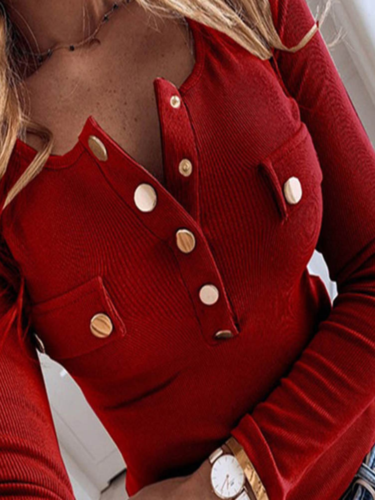 Women's Tiny Temptations Gold Buttoned Long Sleeved Top