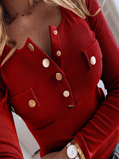 Women's Tiny Temptations Gold Buttoned Long Sleeved Top