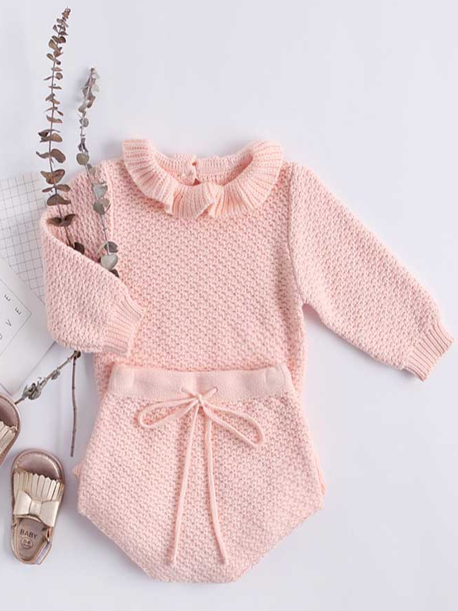Baby All Dolled Up Sweater Knit Long Sleeve Top and Shorts Set