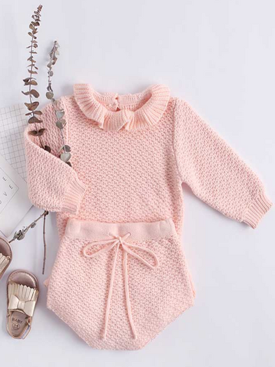 Baby All Dolled Up Sweater Knit Long Sleeve Top and Shorts Set