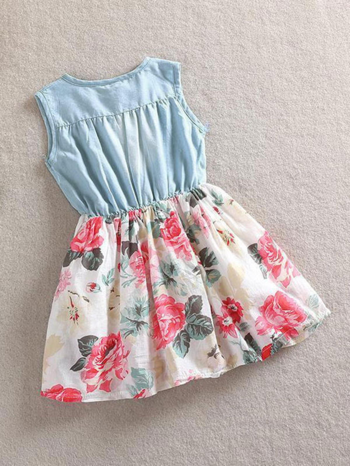 Girls Summer Dress | Toddler Sleeveless Chambray Bodice Floral Dress