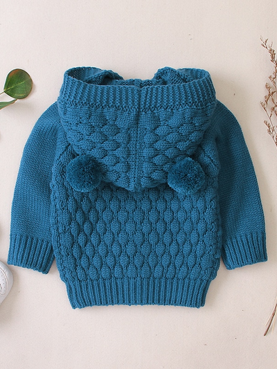 Baby Cute Cub Button-Down Hooded Cardigan Blue