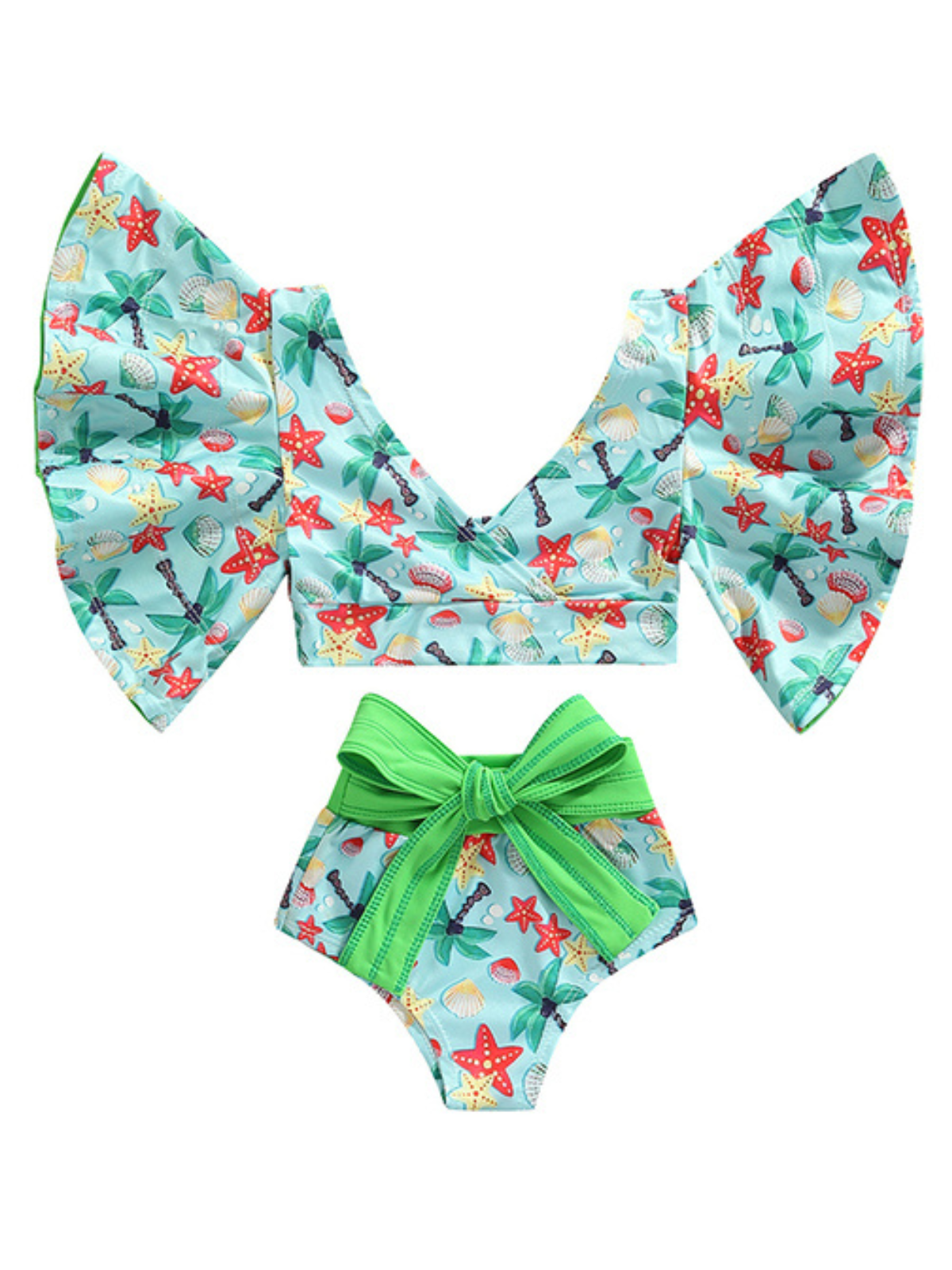 Kids Resort Swimwear | Girls Kimono Sleeve Bowed Two Piece Swimsuit