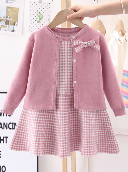 Preppy Chic Clothes | Plaid Dress & Cardigan Set | Mia Belle Girls