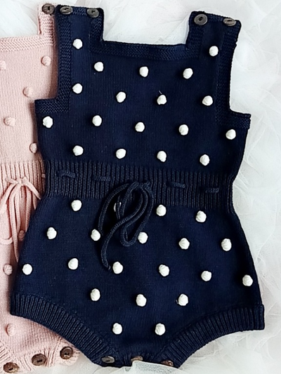Baby Polka Dot Darling Autumn Knit Pom-Pom Romper Onesie