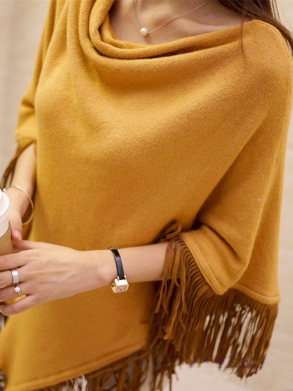 Women's Picturesque Fringe Poncho Sweater Yellow