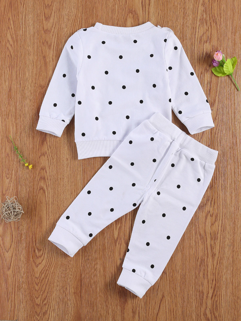Baby Petite Polka Dot Long Sleeve Crew Neck and Legging Set White